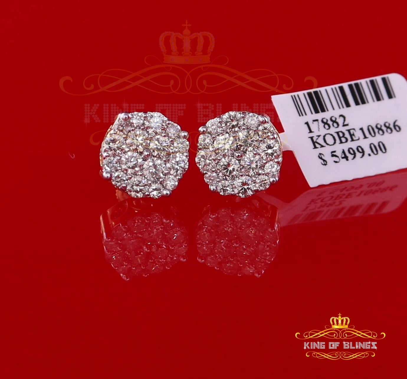 King of Bling's 10K Real Yellow Gold Real Diamond 1.50CT Men's/Women's Stud Round Earring