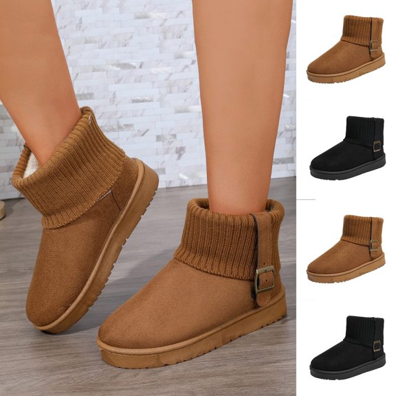 Yokteiria Women's Snow Boots Side Zipper Ankle Warm Fleece Lined Winter Booties Suede Like Upper Thick Platform Sole Non Slip Outdoor Solid Color Cozy Footwear