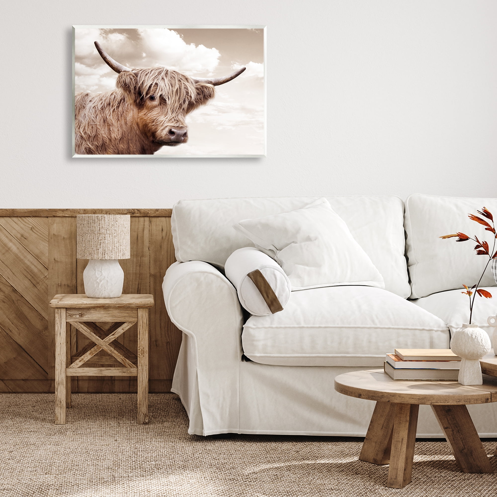 Stupell Industries Shaggy Highland Cow & Clouds Wall Plaque Art, design by CAD Designs