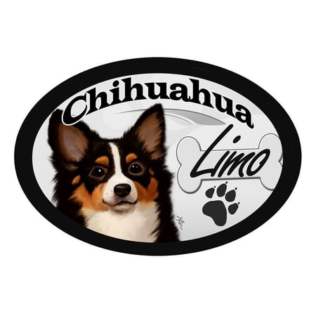 Chihuahua (long-haired) Limo Oval Dog Magnet for Cars, Trucks and More