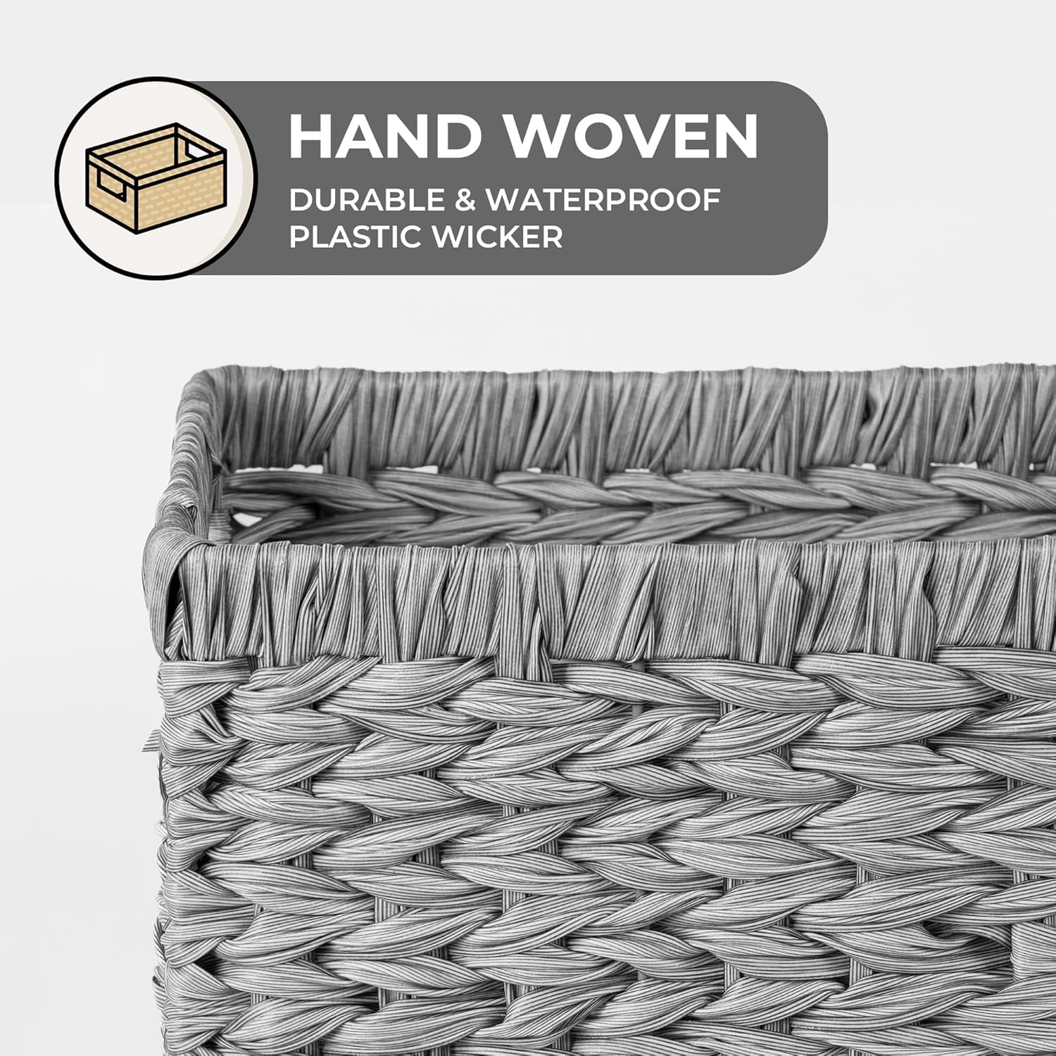 GRANNY SAYS Wicker Storage Baskets for Shelves, Waterproof Woven Baskets for Organizing, Hand Woven Rectangle Basket for Pantry, Gray, 2-Pack