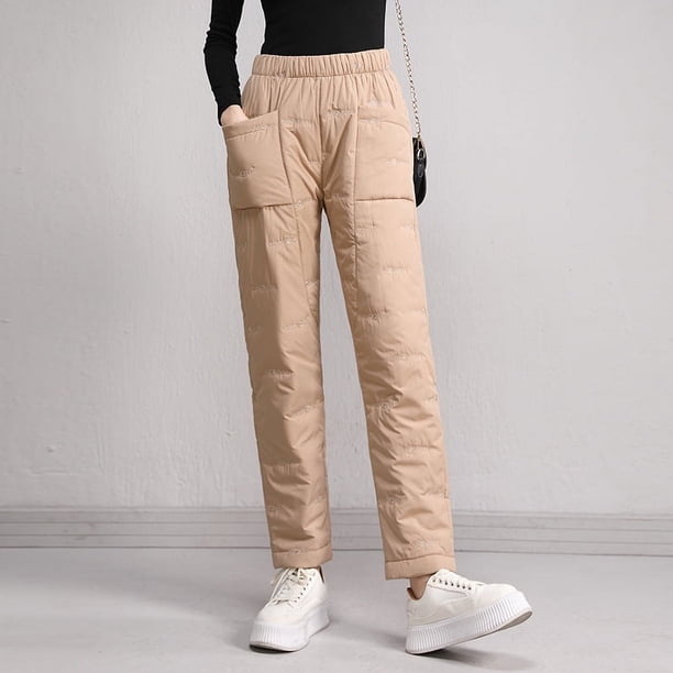 Pantalones de algodón ligeros para mujer, ropa exterior de moda para invierno, pantalones rectos, sueltos, adelgazantes, pantalones cálidos de talla grande para mujer