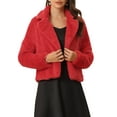 thumbnail image 1 of INSPIRE CHIC Women's Notch Collar Long Sleeve Open Front Faux Fur Fluffy Cropped Jacket Red S, 1 of 6