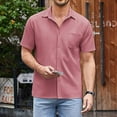 thumbnail image 2 of kamemir Men's Short Sleeve Oxford Shirt Regular Fit Button Down Collar Shirts with Pocket(Pink,M), 2 of 6
