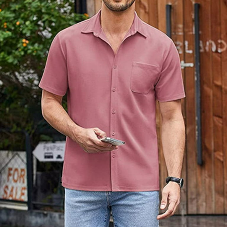 mens short sleeve pink dress shirts Pink 100% Linen Short Sleeve Shirt
