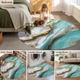 thumbnail image 6 of Turquoise Marble Round Rug 8ft Washable Circle Rugs Non Slip Modern Abstract Gold Stripes Art Large Area Rug Indoor Floor Carpet for Bedroom Kitchen Living Room Home Office Dining Room Nursery, 6 of 7