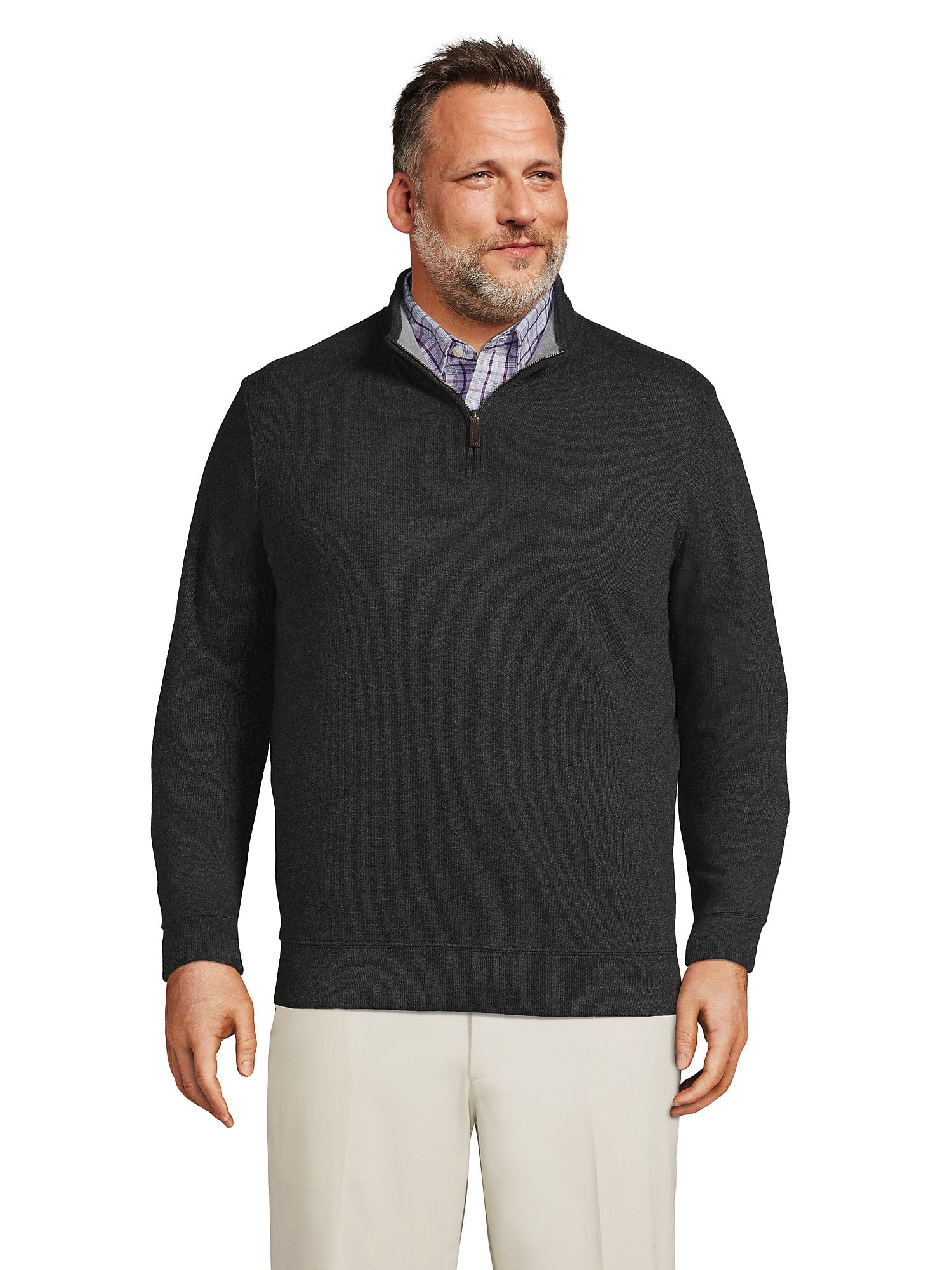 Lands' End Men's Big and Tall Bedford Rib Heather Quarter Zip Sweater ...