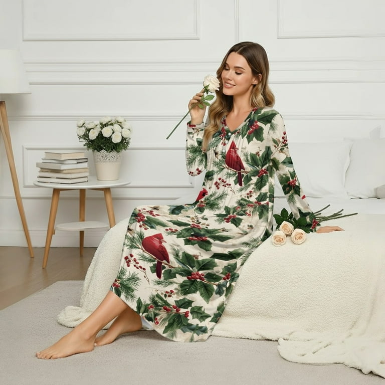 christmas lounge dress Wowcloth Women's Casual Loose Lounge Dress - Raglan Sleeve Long Christmas  Plaid Print Sleepwear Robe for Home & Holiday Comfort