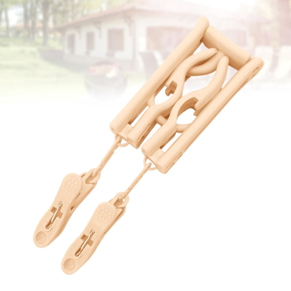 HOOWIFFY Non Slip Foldable Clothes Racks Beige with Clips Portable for Home Clothes Organization