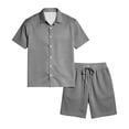 thumbnail image 5 of Zimjoy Men's Summer Outfits Set Breathable Mesh Fabric Short Sleeve Shirts and Drawstring Elastic Waist Shorts Set for Beach Vacation, Gray 3XL, 5 of 5