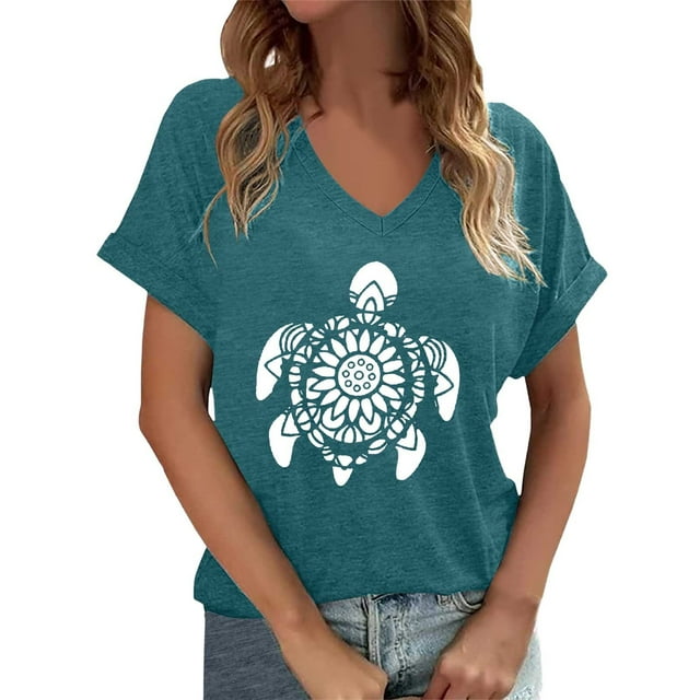 Fgnfyis T-Shirts Tendance pour Femmes pour un Usage Quotidien avec Col en V Manches Courtes Design avec Imprimé Graphique Parfait pour Tenues Décontractées Printemps et Été Hauts pour Femmes Vert m
