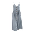 thumbnail image 5 of VBVC Women's Cotton-Linen Spaghetti Strap Midi Dress , Summer V-Neck Dresses For Women,Ladies' Button Front A-Line Dress with Pockets,Gray,S-2XL, 5 of 7