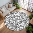 thumbnail image 3 of 7ft Round Rug, Black Flower Non-Skid Rubber Backing Large Area Rugs - Living Room Bedroom Home Office, Vintage Farmhouse Boho Leaf Spring Plant Indoor Floor Mat Carpets Washable Rug, 3 of 9