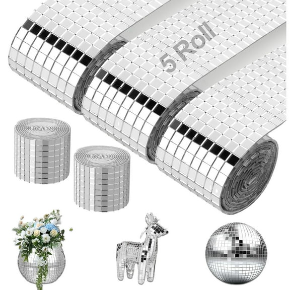 Mirror Mosaics Sheets,5x5mm Mini Square Glass Mosaic Tiles for DIY Craft Decoration, Art Collage, Indoor Outdoor Decoration ( 5 Rolls-7320PCS)