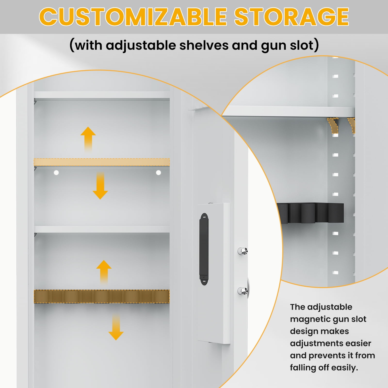 53.15" In Wall Gun Safe, Wall Safe Between the Studs, Biometric Hidden Gun Safes for Pistols, Gun Cabinets for Shotguns with Gun Rack and Adjustable Shelves(White-Fingerprint)