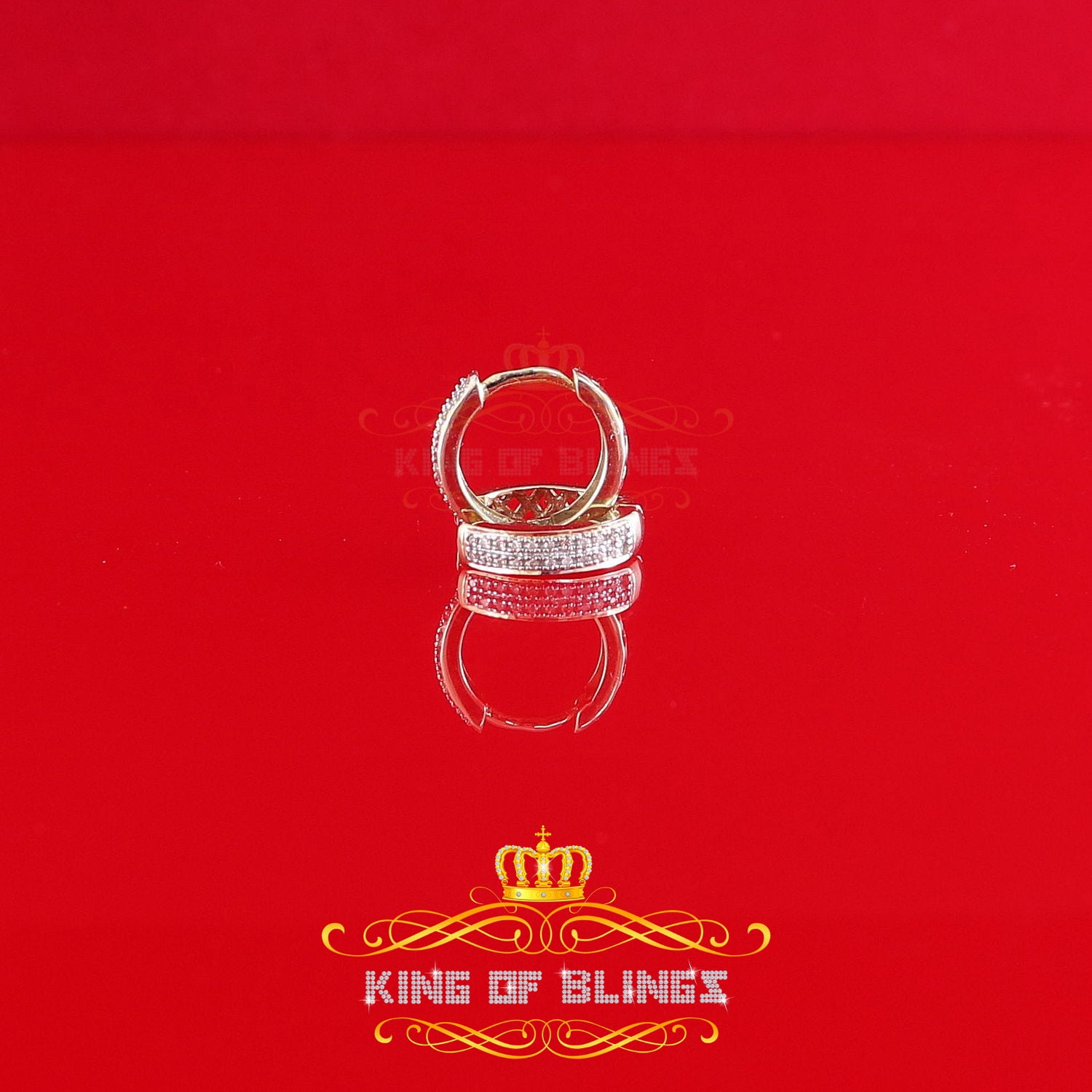 King of Bling's 0.15ct Diamond 925 Sterling Silver Yellow Hoop Stud Earrings For Men's / Women's