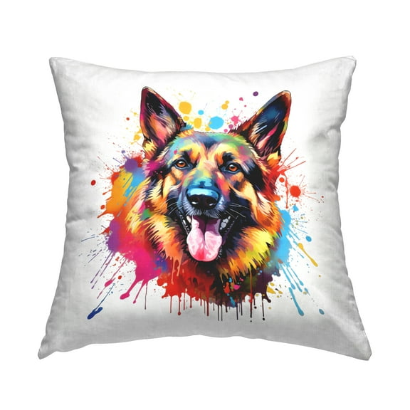 Stupell Industries German Shepherd with Splatter Decorative Printed Throw Pillow, 18 x 18