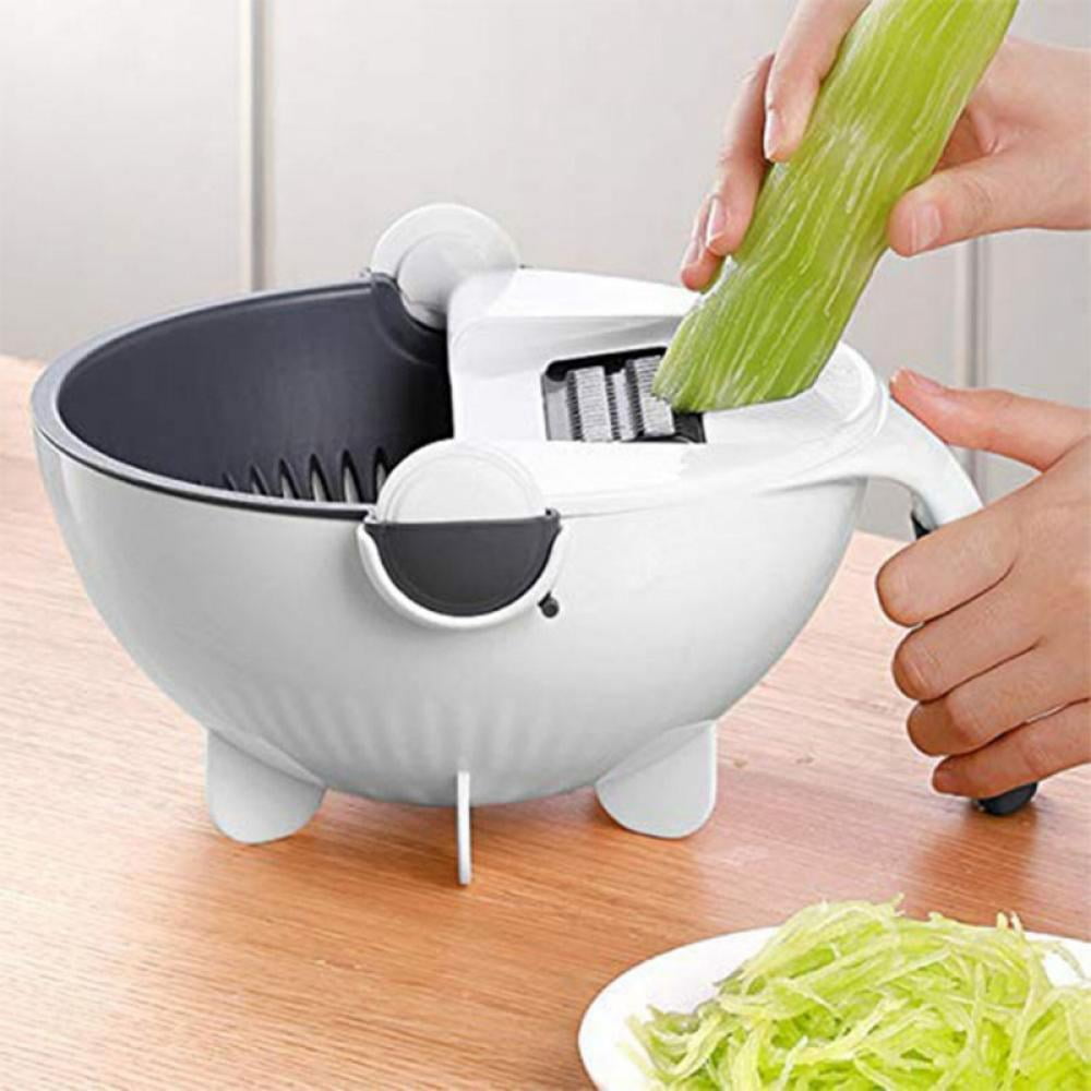 E-Universal 9 in 1 Multifunction Rotate Vegetable Cutter with Drain Basket Large Capacity Vegetables Chopper Veggie Shredder Grater Portable Slicer