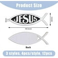 thumbnail image 2 of 12Pcs 3 Styles Small Silver Jesus Fish Decal Sticker Acrylic Cross Fish Auto Emblem Waterproof Love Peace Car Stickers Self-Adhesive Decals for Vehicle Decoration 16x50x6mm, 2 of 9