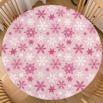 Pink Christmas Round Fitted Tablecloth with Elastic for 36-40 Inch Tables Winter Holiday Theme Print Snowflake Fitted Table Cover Waterproof Farmhouse Indoor Outdoor Patio Picnic Party