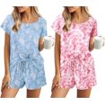 thumbnail image 1 of Ensemble de Pyjama 2 Pcs pour Femmes Manches Courtes Vêtements de Nuit Doux Col Rond Ensemble de Shorts Imprimés avec Poches P-TTG, 1 of 5
