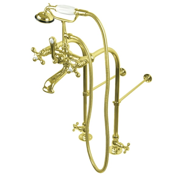 Kingston Brass CC57T452MX Vintage Freestanding Clawfoot Tub Faucet Package with Supply Lines and Hand Shower, Polished Brass