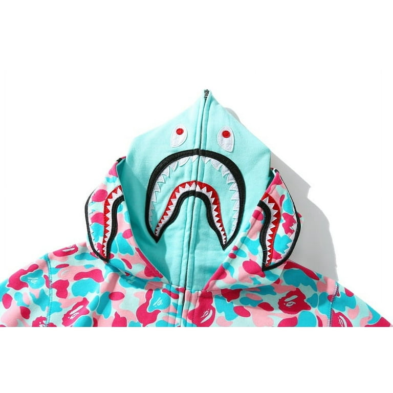 Bape Hoodie Men s Double Hat Hoodie Cotton Material Shark Jaw Jacket Camo Full Zip Jacket Up Walmart