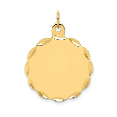 Solid Gold Lighthouse Charm (14k Yellow Gold .027 Gauge Engravable Scalloped Disc Pendant Charm Necklace Shaped Fine Jewelry For Women Gift)
