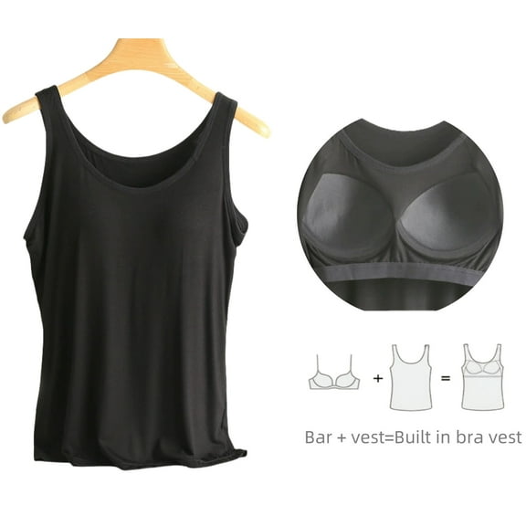 Women's Regular Size Vest with Built-In Bra, Featuring Comfortable And Breathable Shaping Tops That Can Be Worn As Outerwear And Underwear With Wider Strap Black M