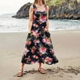 thumbnail image 4 of Ovticza Cute Summer Dresses for Women Trendy Boho Flowy Maternity Maxi Dresses Floral Tank Long Sundresses Sleeveless Cotton Linen Sundresses Over 50 with Pockets Black 3XL, 4 of 7