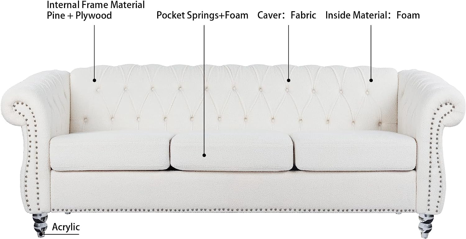 Miniyam 85" Chesterfield Fabric 3 Seater Couch Furniture,Upholstered Sofa with Tufted Back,Roll Arm Classic Chesterfield Settee Couches for Living Room,Office