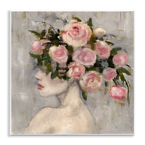 Stupell Industries Peonies Headdress Woman Plants & Flowers Painting Unframed Art Print Wall Art, 12 x 12