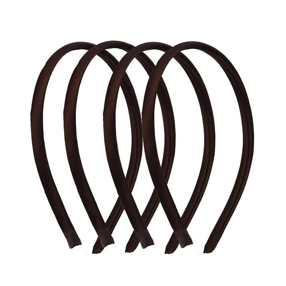 Motique Accessories Thin Headbands for Women Solid Satin 4 Pack - Brown