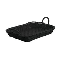 HUBERT Wicker Display Tray, Black with Handles with Handles - 21 1/8"L x 14 5/8"W x 4"D