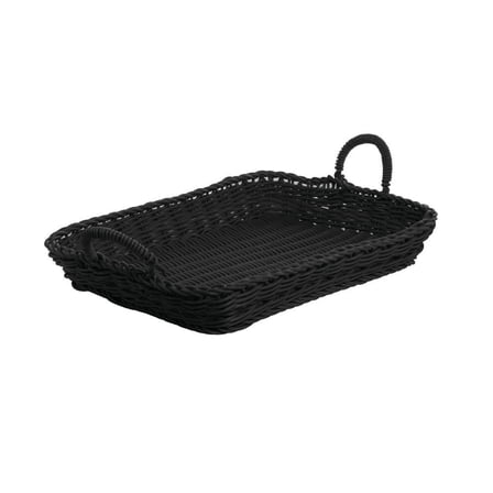 HUBERT Wicker Display Tray, Black with Handles with Handles - 21 1/8"L x 14 5/8"W x 4"D