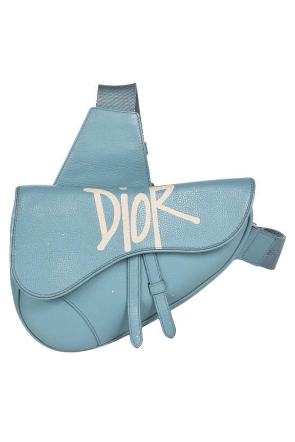 Pre-Owned Christian Dior Dior Stussy collaboration saddle bag shoulder leather 19-BO-0230 blue...