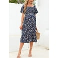 thumbnail image 2 of Floral Shirred Short Sleeve Dress Below for Women Knee Length Navy Small, 2 of 3