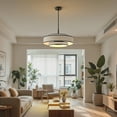 thumbnail image 4 of YANSUN 5-Light Black Modern Farmhouse Drum Chandelier with White Linen Shade for Dining Room Living Room Bedroom Ceilings, E12 Bulbs, 4 of 8