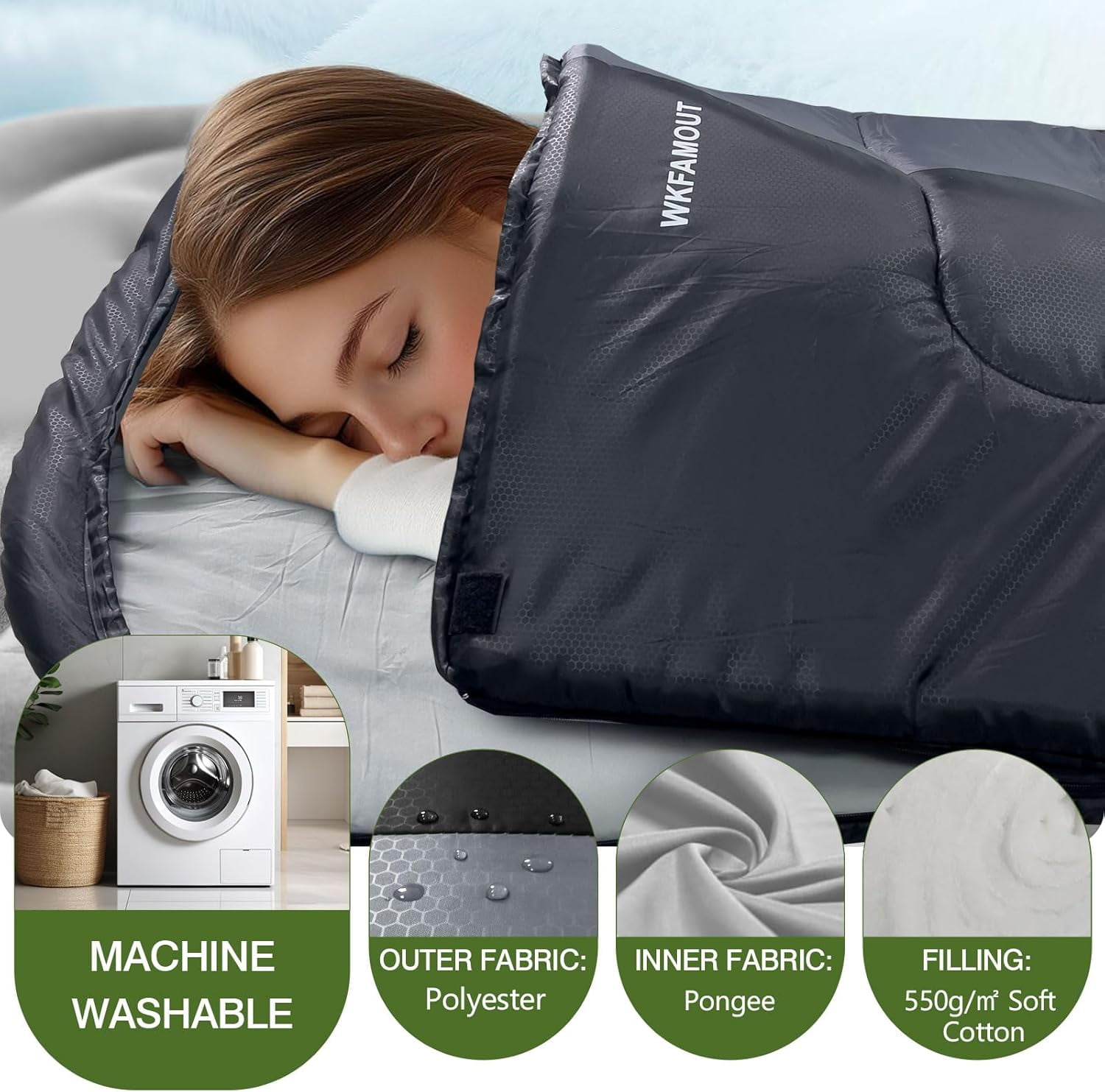XL 10 Degree Sleeping Bags Waterproof for Adults 350GSM Machine Washable with Compression Sack 3-4 Season Camping Outdoor