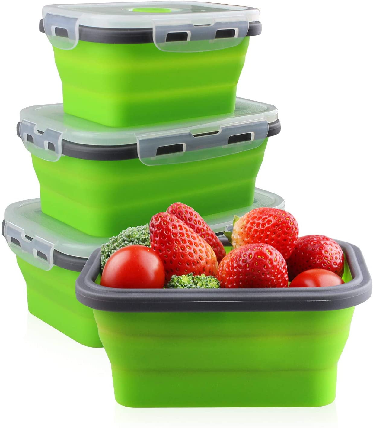 Silicone Folding Collapsible Lunch Bento Box Stackable Food Storage Container 