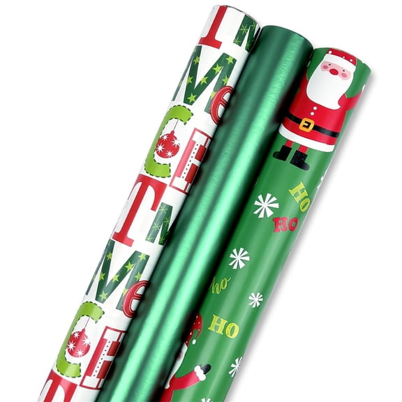 WMGHA Christmas Decorations Ornaments Christmas Wrapping Paper 17”×120“ Green Kraft Paper 3 42 Sq Ft Santa and Snowflake Wrapping Paper Shiny