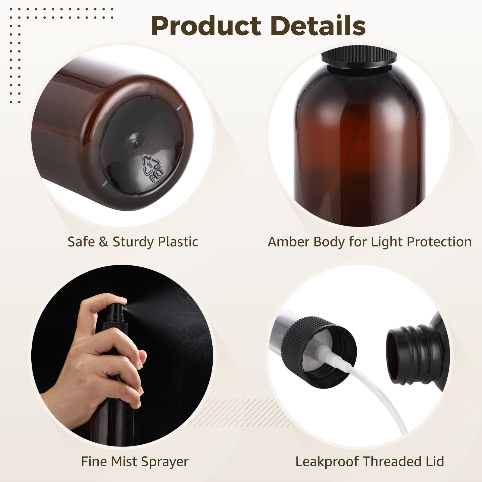 32PCS Spray Bottles, Amber Fine Mist Cleaning Bottles, Empty Refillable Atomizer Containers, Portable Leak-proof Travel Dispenser Bottles for Essential Oils, Perfume, Cleaning Products