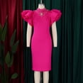 thumbnail image 4 of AURA Women’s Beaded Bodycon Midi Dress Ruffle Short Sleeves Half High Neck Zipper Solid Color S-5XL, 4 of 7