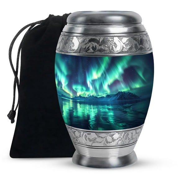 KARYLIZ Aurora Borealis Human Urn For Ashes - Funeral Urn For Human Ashes Adult - Large Urn For Ashes Adult Male - Cremation Urn Ashes - Decorative Urn For Ashes For Women - Ashes Holder 10 Inch