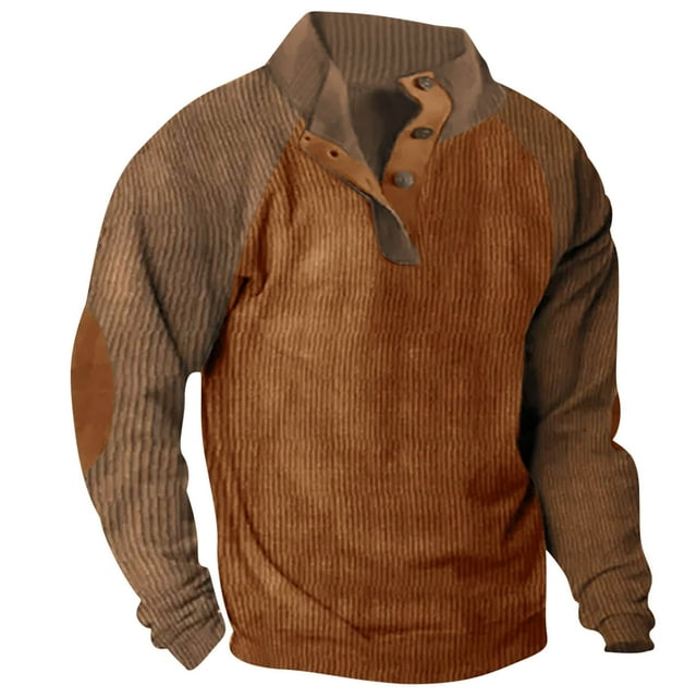 hopeusnice Chandail à Col Roulé pour Hommes Manches Longues Patchwork avec Coudières Coupe Ajustée Marron P