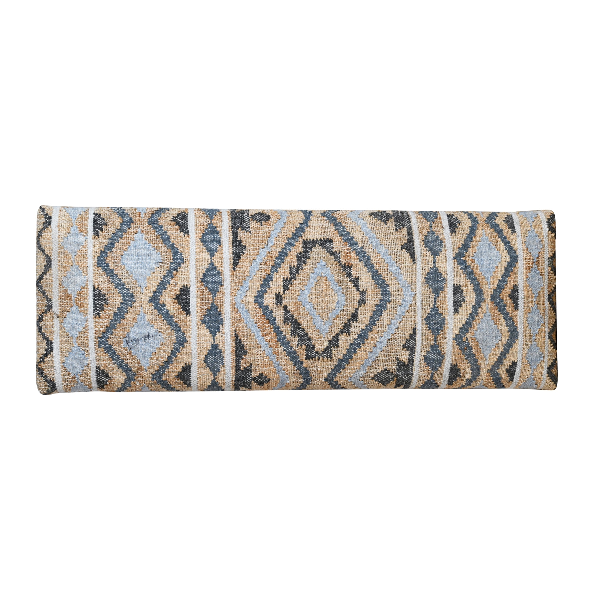 LR Home Contemporary Farmhouse Upholstered Indoor Accent Bench, Tan/Blue