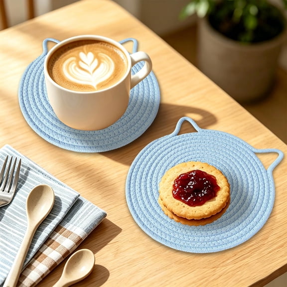 Round Woven Cotton Placemat Trivet, Heat Resistant Washable Insulated Table Mat for Dining Table and Kitchen