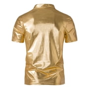 ZCFZJW Men's Short Sleeve Slim Fit Glitter Party Street Tee Shirt Casual Metallic Stand Collar T-Shirt Streetwear Nightclub Tshirts Tops Gold M