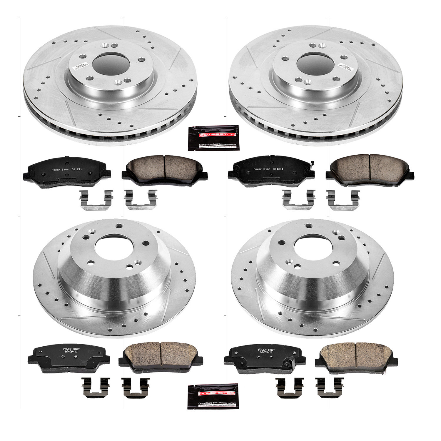 PowerStop Front and Rear Z23 Evolution Sport Carbon-Fiber Ceramic Brake Pad and Drilled & Slotted Rotor Kit Fits: HYUNDAI Select Models K6950