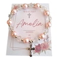 thumbnail image 1 of Pulsera Perla rosa, Cristal Y Dije De Cruz, Recuerdo Con Tarjeta Personalizada Para Bautizo, Primera Comunión, Confirmación, Boda, xv Años,etc.Paquete de 10 Piezas, 1 of 5